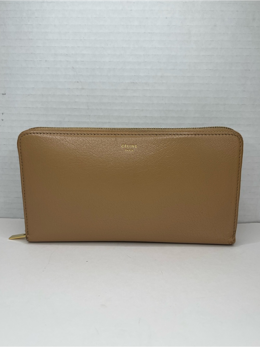Celine Beige Zip-Around Leather Wallet